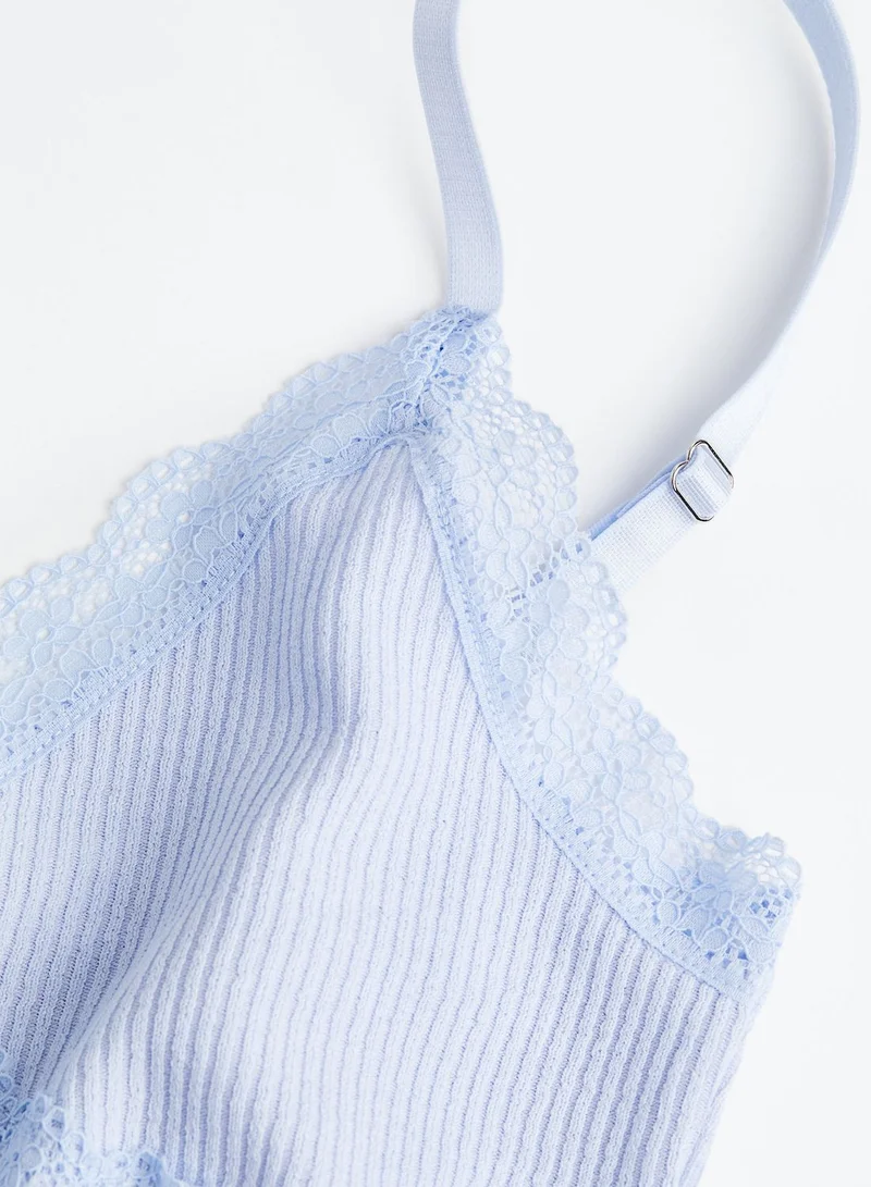 H&M Ribbed Lace Trim Knitted Crop Top