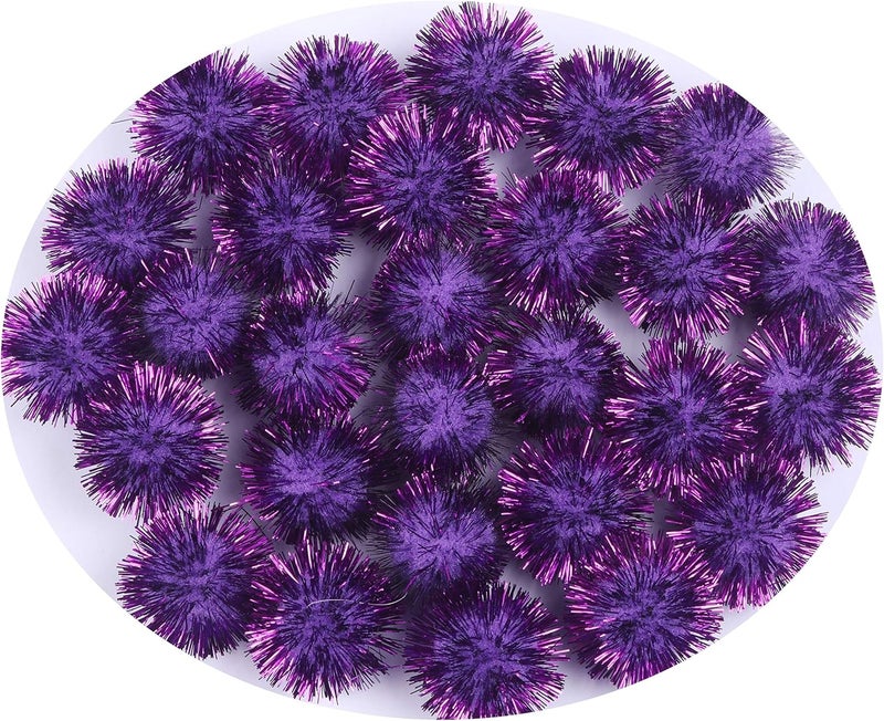 YYCRAFT 200pcs Glitter Tinsel Pom Poms Sparkle Balls for DIY Craft/Party Decoration/Cat Toys(20mm,Purple) - Image 1