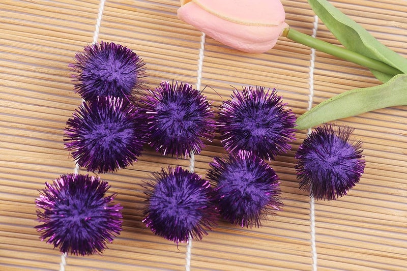 YYCRAFT 200pcs Glitter Tinsel Pom Poms Sparkle Balls for DIY Craft/Party Decoration/Cat Toys(20mm,Purple) - Image 4