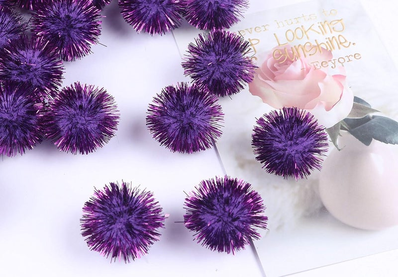 YYCRAFT 200pcs Glitter Tinsel Pom Poms Sparkle Balls for DIY Craft/Party Decoration/Cat Toys(20mm,Purple) - Image 2