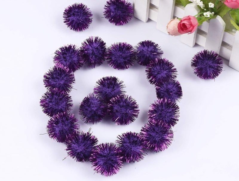 YYCRAFT 200pcs Glitter Tinsel Pom Poms Sparkle Balls for DIY Craft/Party Decoration/Cat Toys(20mm,Purple) - Image 3