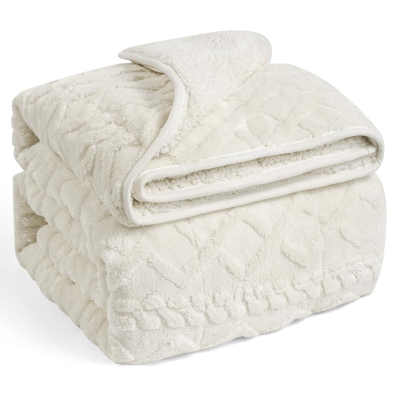 Wemore Weighted Blanket for Adults Twin Size 15 lbs Dual Sided Soft Fuzzy Jacquard Sherpa Weighted Blankets for Sleeping Cozy Fluffy Knitted Heavy Blanket for Couch Bed Cream White 60 x 80 inches