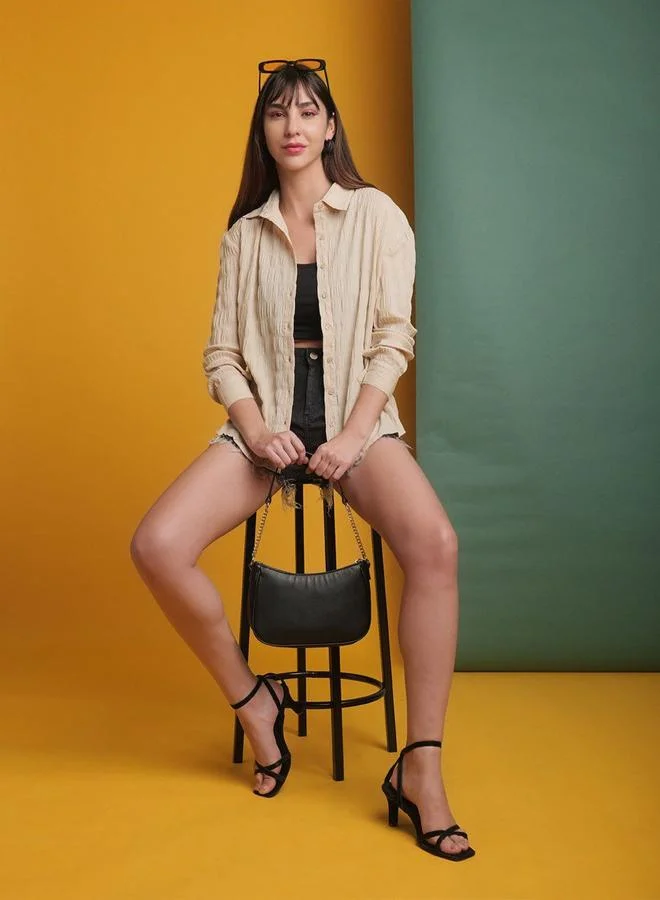 Freehand Freehand Women Beige Seersucker Oversized Shirt