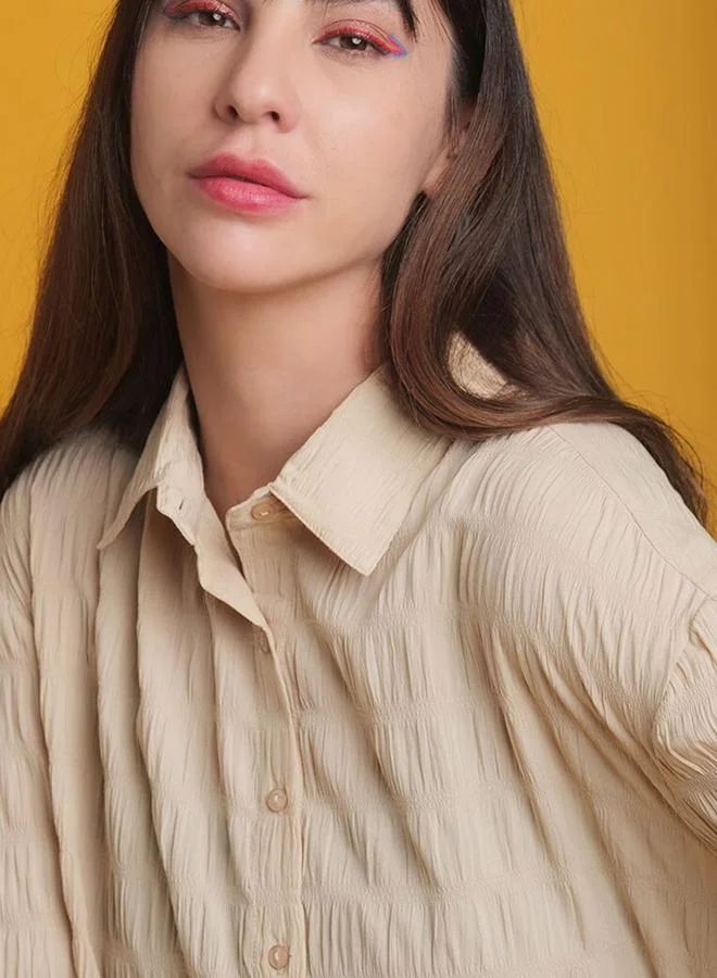 Freehand Freehand Women Beige Seersucker Oversized Shirt