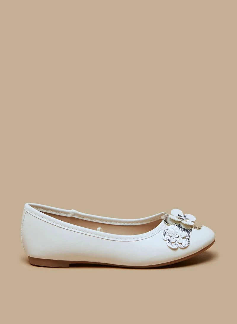 Flora Bella Foil Flower Applique Slip On Round Toe Ballerina Shoes