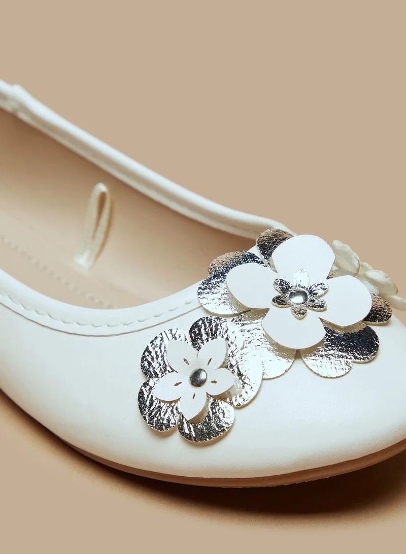 Flora Bella Foil Flower Applique Slip On Round Toe Ballerina Shoes