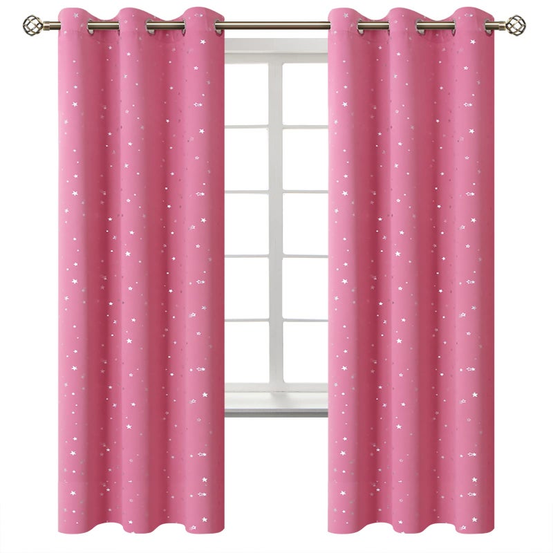 BGment Pink Star Blackout Curtains for Kid 's Bedroom - Grommet Thermal Insulated Room Darkening Printed Curtains for Living Room  Set of 2 Panels  52 x 72 Inch - Image 2