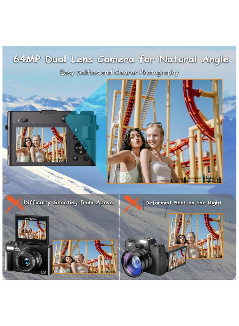Generic 4K Digital Camera,64MP Camera for Photography and Video Autofocus Anti-Shake, 3'' Selfie Flip Vlogging Camera with Flash, 32GB Card,Front and Rear Cameras with Dial 16X Zoom - Image 3