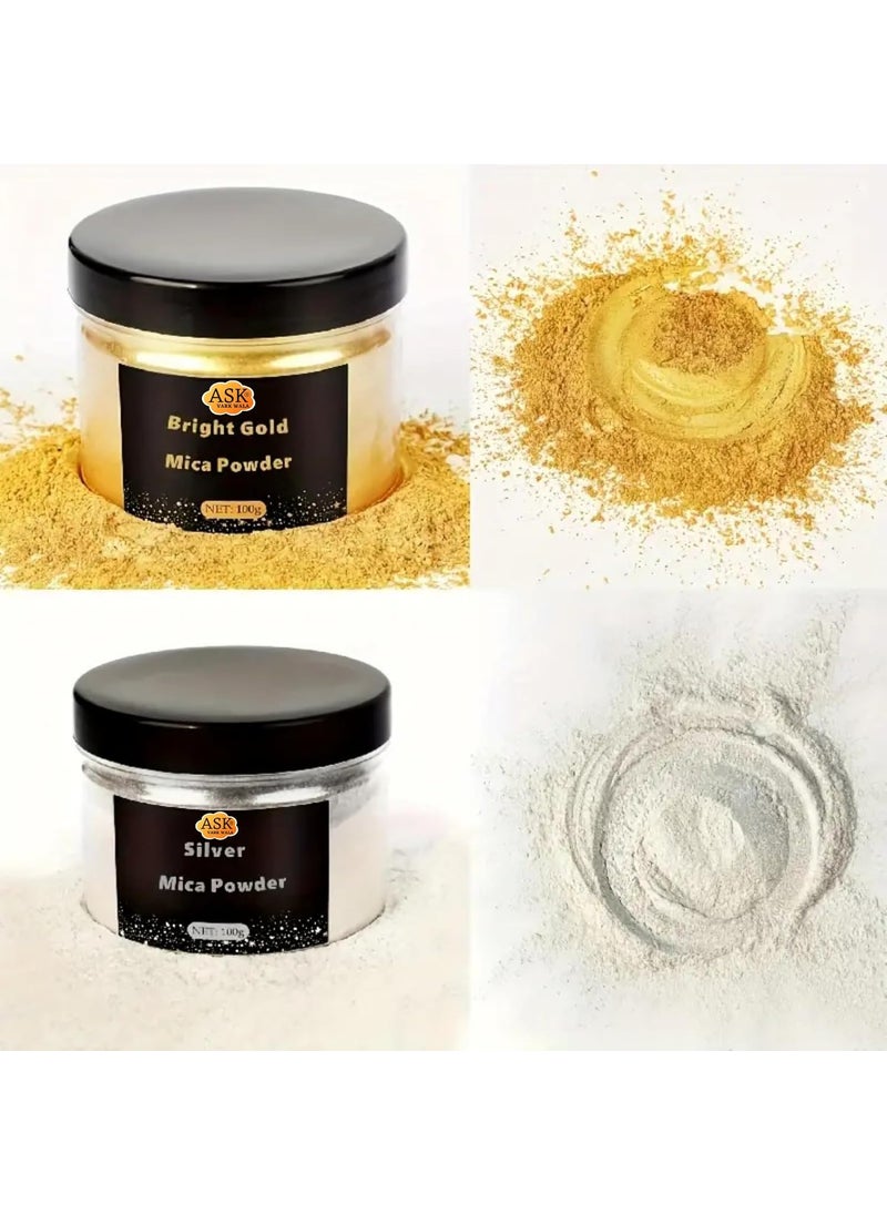 ASK VARK WALA Golden Mica Powder 35oz100g Premium Pearlescent Pigment for Epoxy Resin DIY Crafts Painting Jewelry Candle Making GoldSilver 