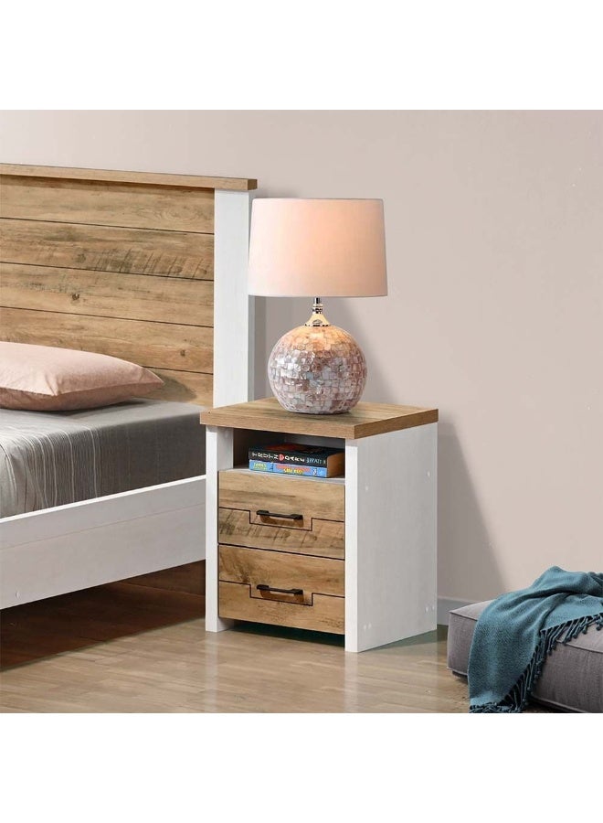 DANUBE HOME Swann 2 Drawers Nightstand Small Dresser With 2 Drawers Bedside Furniture Night Stand End Table Night Stand For Bedroom Living Room - Summer Oak+Pearl White - Image 3