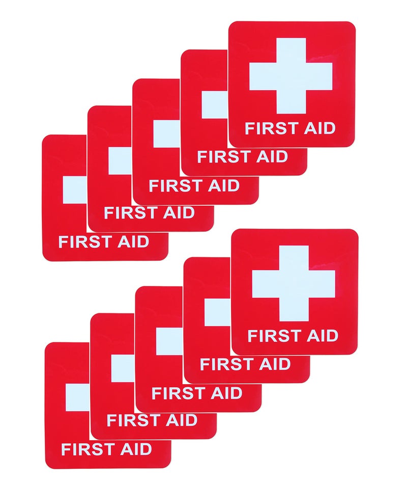 HAISDA Waterproof First Aid Kit Stickers Decal Emergency Symbol Logo Labels Hospital Ambulance Safety Signs Size 28 x 28 Vinyl Wall Sticker Pack of 10