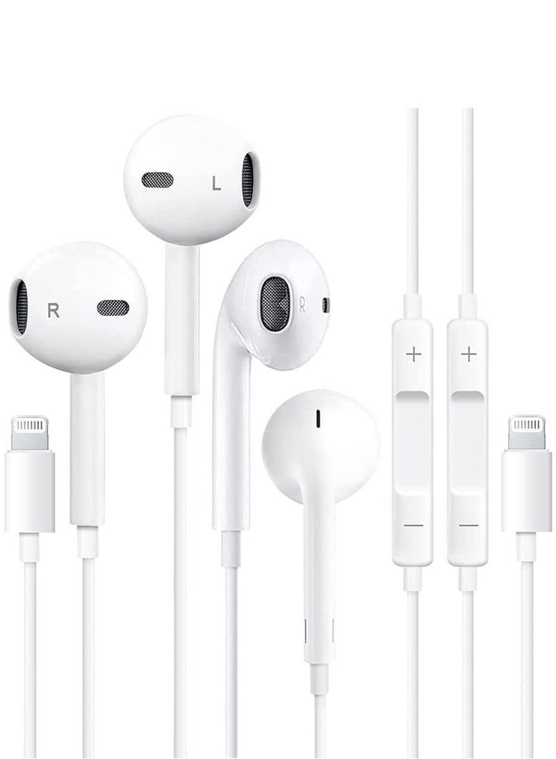 2 Pack - Headphones Lightning Earphones Earbuds, Wired in Ear Stereo Noise Canceling Isolating Headphones for iPhone 14 13 12 11 Pro Max X XS 8 7 SE, White (Built in Microphone & Volume Control) - Image 1