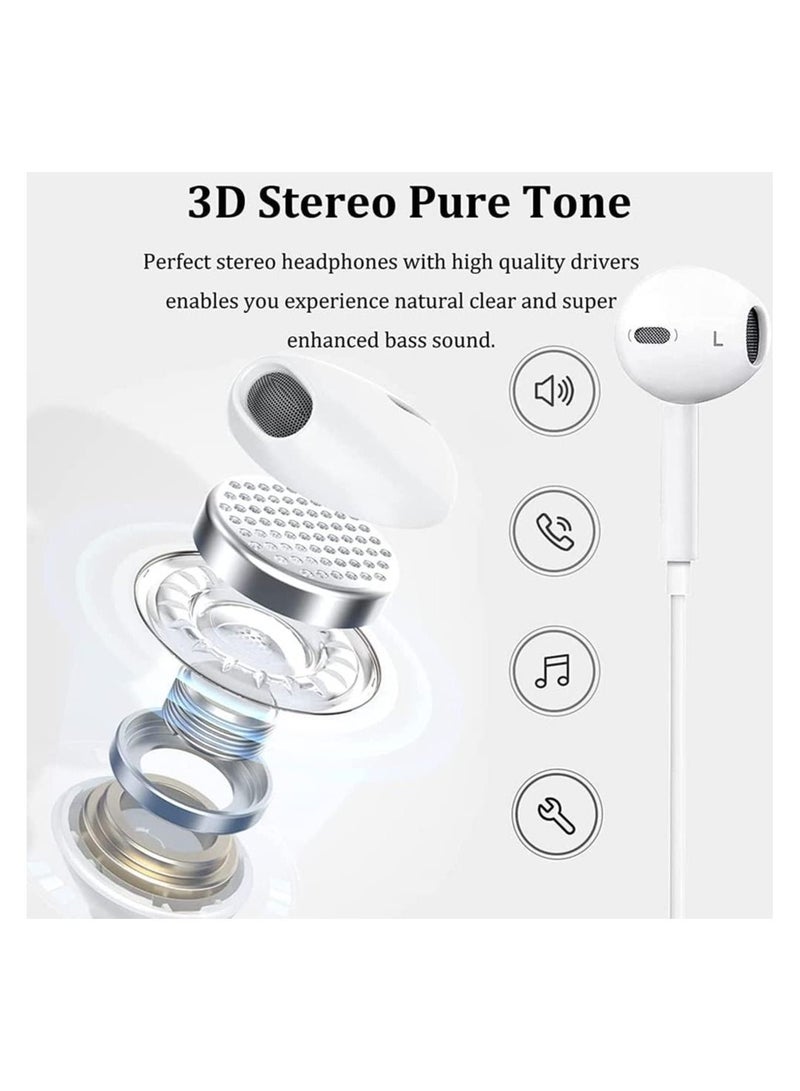 2 Pack - Headphones Lightning Earphones Earbuds, Wired in Ear Stereo Noise Canceling Isolating Headphones for iPhone 14 13 12 11 Pro Max X XS 8 7 SE, White (Built in Microphone & Volume Control) - Image 4