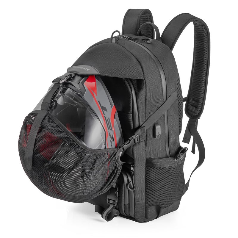 Oumurs Motorcycle Backpack 50L, Waterproof 1680D Oxford Fabric, Expandable, Motorbike Helmet Bag, Reflective, Helmet Strap, USB, Large Capacity, Laptop Rucksack, Long Distance Travel Backpack, Black - Image 1