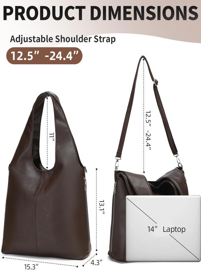 Herald Slouchy Hobo Shoulder Bag for Women Soft Retro Top Handle Crossbody Purses Tote Handbag with Adjustable Strap (Brown) - Image 5