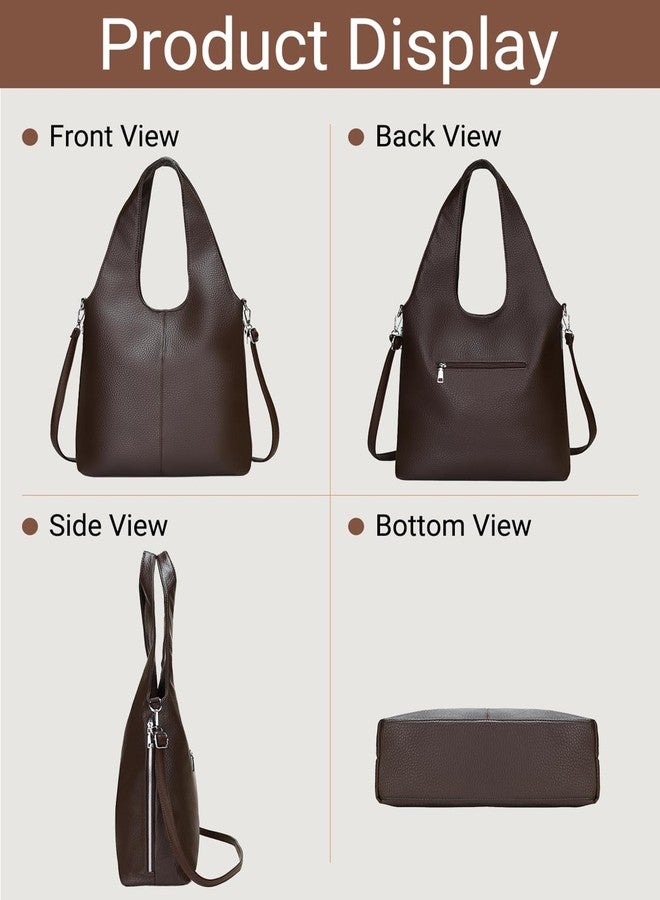 Herald Slouchy Hobo Shoulder Bag for Women Soft Retro Top Handle Crossbody Purses Tote Handbag with Adjustable Strap (Brown) - Image 4