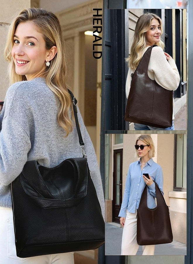 Herald Slouchy Hobo Shoulder Bag for Women Soft Retro Top Handle Crossbody Purses Tote Handbag with Adjustable Strap (Brown) - Image 2