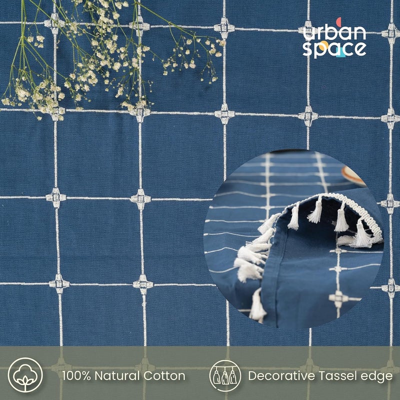 Urban Space غطاء طاولة طعام من القطن بنسبة 100% من ، لـ 6 أشخاص، قماش طاولة مطرز بجودة عالية مزود بتطريزات مزخرفة وتربولين، مقاس 52" × 92" (لـ 6 أشخاص، لون أخضر مريمي). - Image 4