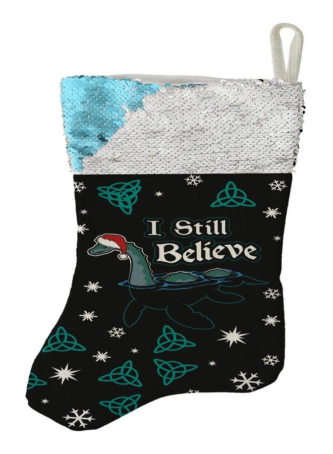 ThisWear Space Ailens Christmas Party Loch Ness Monster I Still Believe Flip Sequin Stocking Blue - Image 1
