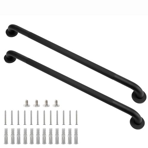Rackickyer Shower Grab Bar 2 Pack 32 Inch Black Bathroom Grab Bar 125 Diameter 304 Stainless Steel AntiSlip Grab Bars for Bathtubs and Showers Handicap Shower Grab Bar for Seniors Elderly - Image 1
