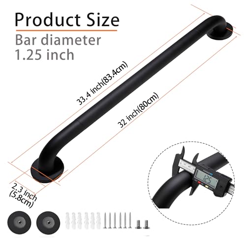 Rackickyer Shower Grab Bar 2 Pack 32 Inch Black Bathroom Grab Bar 125 Diameter 304 Stainless Steel AntiSlip Grab Bars for Bathtubs and Showers Handicap Shower Grab Bar for Seniors Elderly - Image 3