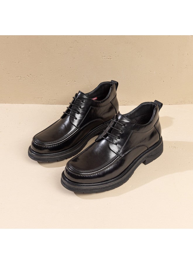 AOKANG Fleece Lined】genuine Leather Business Casual Shoes Winter Warm High-top Lace-up Versatile Comfortable Men's Boots - Image 3
