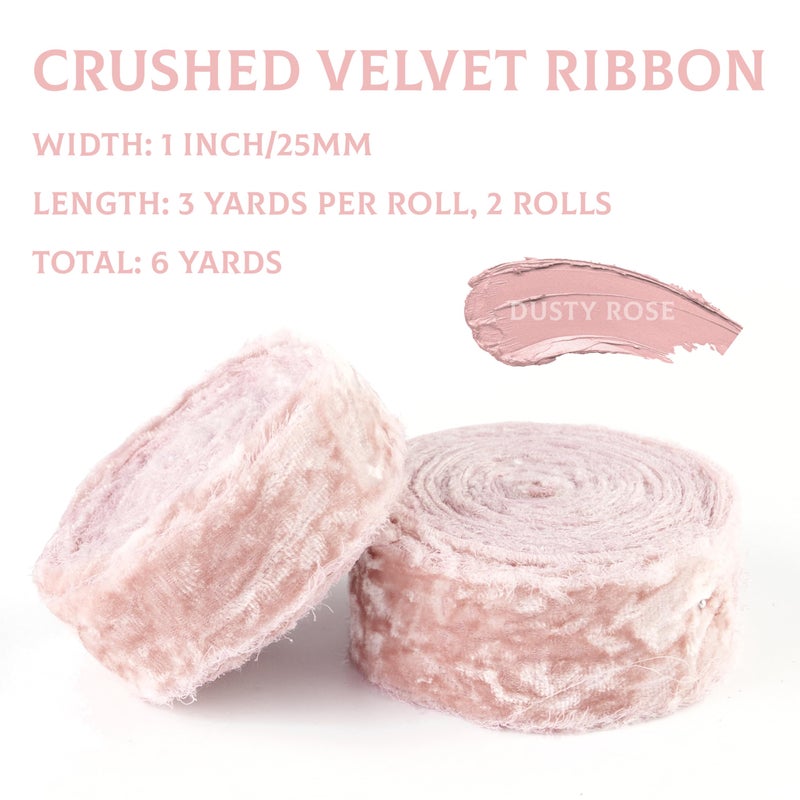 MAYREEL 1 Inch Dusty Rose Crushed Velvet Ribbon Pink Frayed Edge Hand Torn Fringe Ribbon for Valentine's Day Bridal Bouquets Invitations Vow Books Gift Baskets Hair Bows 6 Yards - Image 2