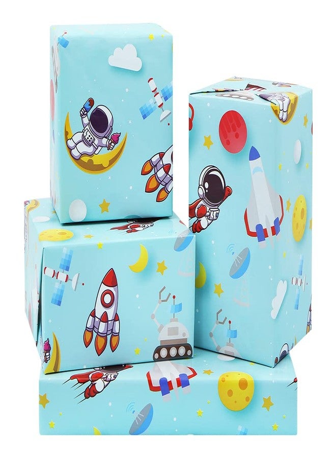 Boerni Out Space Wrapping Paper for Boys Girls Kids, Astronauts Rockets Moon Satellites Probes Planets Pattern Space Galaxy Wrapping Paper for Space Sky Fanatics Women Men Birthday Party Gift Wrap Paper - Image 1