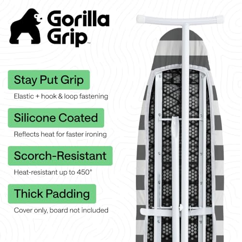 GORILLA GRIP The Original Ironing Board Cover and Pad Silicone Coating 400F Scorch Resistant Thick Padding Heavy Duty Iron Covers Standard Boards Hook and Loop Fastener Strap Striped 15x54 - Image 3