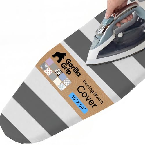 GORILLA GRIP The Original Ironing Board Cover and Pad Silicone Coating 400F Scorch Resistant Thick Padding Heavy Duty Iron Covers Standard Boards Hook and Loop Fastener Strap Striped 15x54 - Image 1