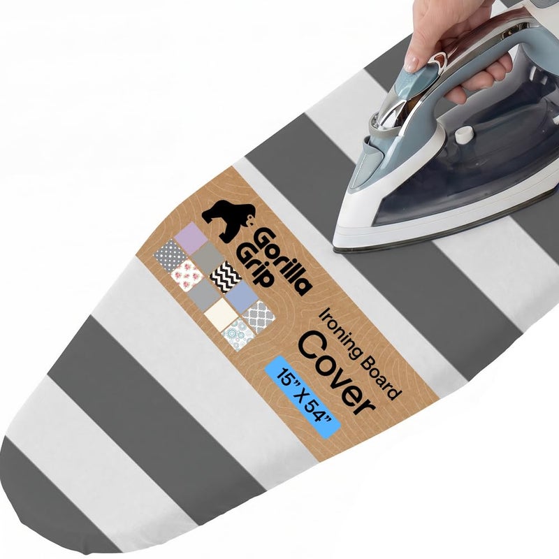 GORILLA GRIP The Original Ironing Board Cover and Pad Silicone Coating 400F Scorch Resistant Thick Padding Heavy Duty Iron Covers Standard Boards Hook and Loop Fastener Strap Striped 15x54 - Image 2