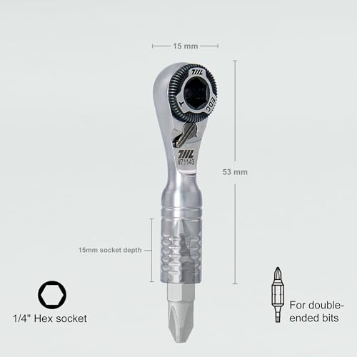 711L Mini Ratchet Wrench TG - One of the World's Smallest 1/4" EDC Ratchet Wrench For Tight Spaces - Stainless Steel - For Double-ended Bits - Image 2