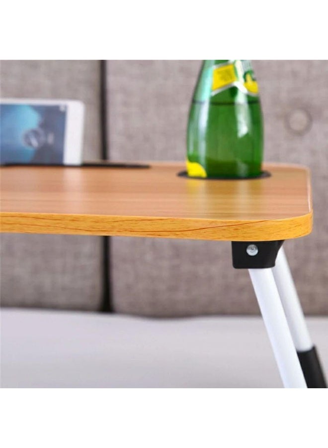 طاولة لاب توب خشبية متينة مع أرجل معدنية مضادة للصدأ مع فرامل كوب وحامل تابلت قابلة للطي والتخزين  60 فى 40 فى 28 سم - Image 3