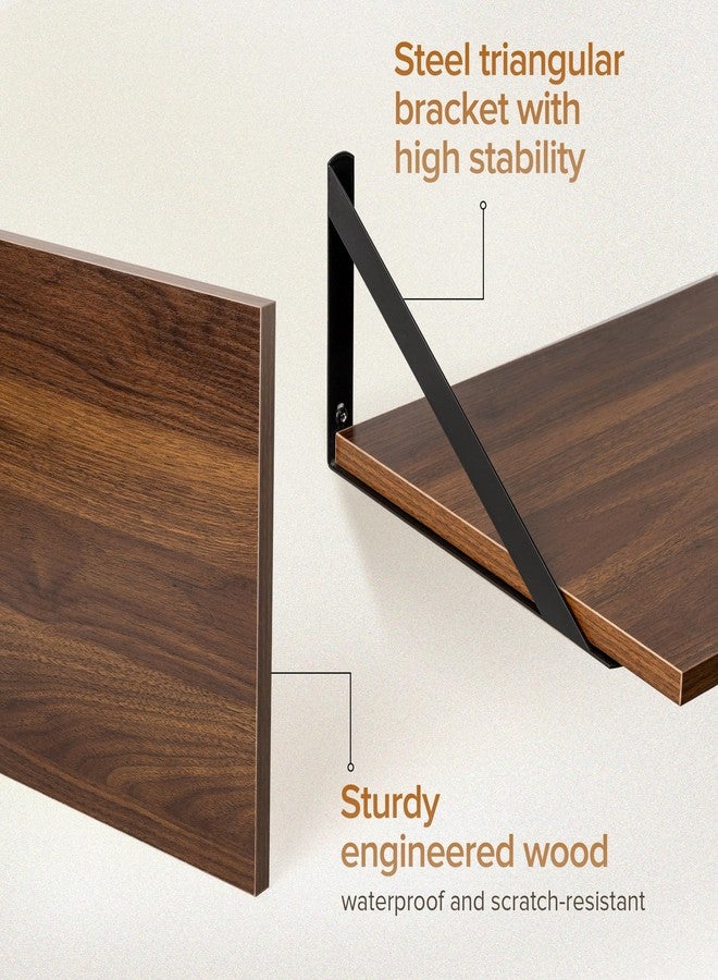 Acovy Deep Floating Shelves Wall Mounted, 12"x12" Walnut Wall Shelves with Brackets Set of 2 for Bedroom, Living Room, Bathroom, Kitchen, Office - Storage & Display Shelf for Decor, Books, Plants - Image 4