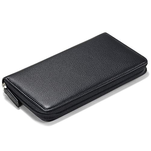HISCOW Zippered Checkbook Cover & Card Holder with Divider - Italian Calfskin (Pebbled Black) - Image 4