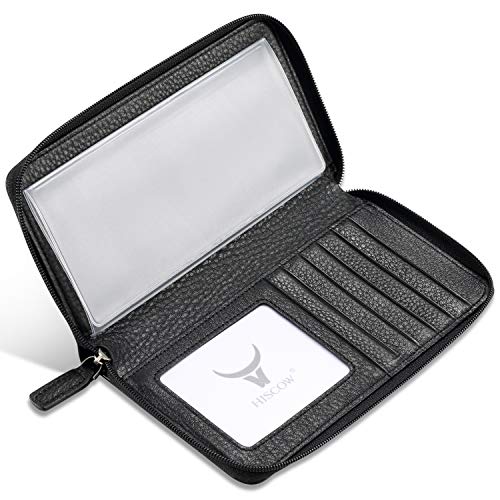 HISCOW Zippered Checkbook Cover & Card Holder with Divider - Italian Calfskin (Pebbled Black) - Image 3