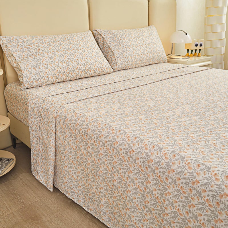 Viviland Floral Full Sheet Set - 4 Piece Vintage Light Orange Flower Patterned Bed Sheets - Soft, Breathable Microfiber Sheets with Deep Pocket, Non-Slip Fitted Sheets & Pillowcases - Image 2