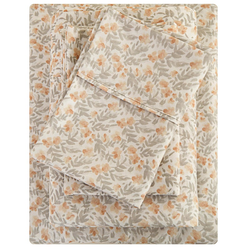 Viviland Floral Full Sheet Set - 4 Piece Vintage Light Orange Flower Patterned Bed Sheets - Soft, Breathable Microfiber Sheets with Deep Pocket, Non-Slip Fitted Sheets & Pillowcases - Image 1