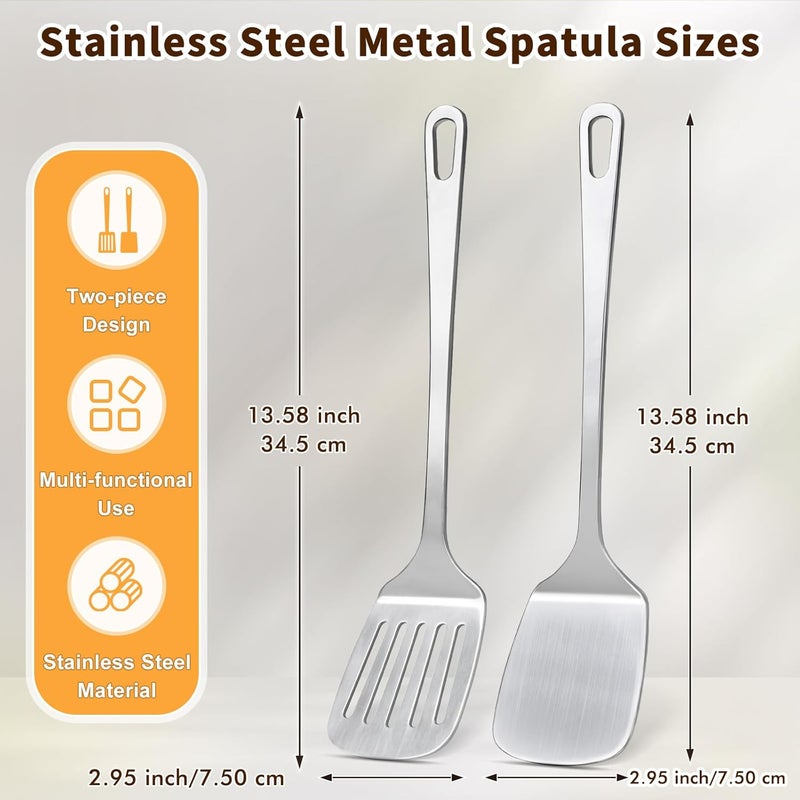 MemoGem Stainless Steel Spatula, Metal Spatula Slotted Turner, Heavy Duty Sturdy Spatulas for Kitchen Use, High Heat Resistant Cooking Utensils for Fish Eggs Pancakes, Dishwasher Safe, Easy to Clean, Silver - Image 5