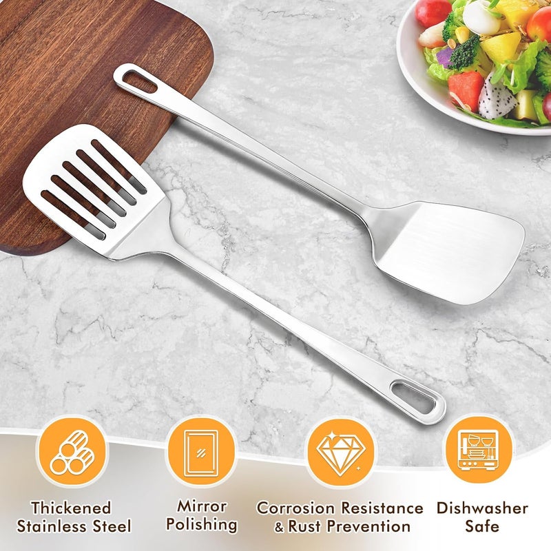 MemoGem Stainless Steel Spatula, Metal Spatula Slotted Turner, Heavy Duty Sturdy Spatulas for Kitchen Use, High Heat Resistant Cooking Utensils for Fish Eggs Pancakes, Dishwasher Safe, Easy to Clean, Silver - Image 1