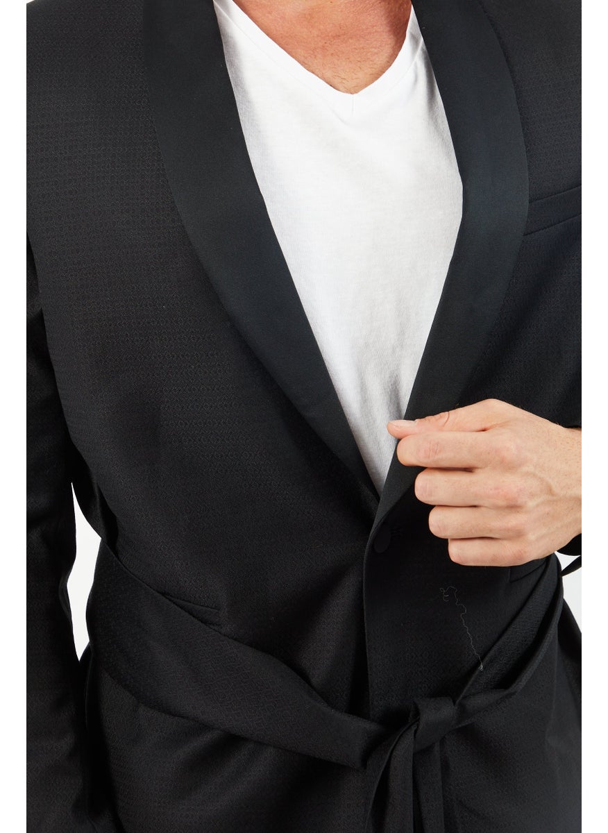 THE KOOPLES Men Regular Fit Jacquard Casual Blazer, Black  - Image 3