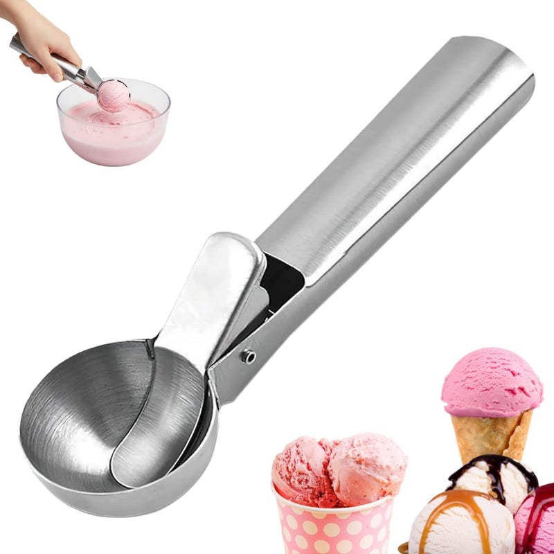 MARKQ Ice Cream Scoop – Stainless Steel Heavy Duty Scooper with Trigger for Ice Cream, Gelato, Cookie Dough, Sorbet, Melon, Hard Frozen Dessert Spoon, Silver – 1 Pack - Image 1