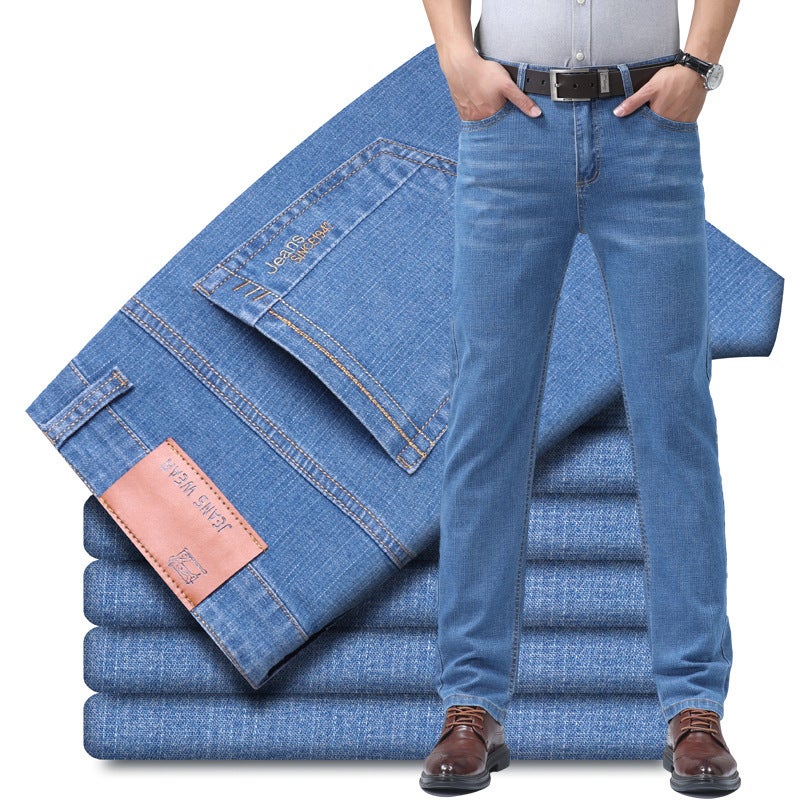 2025 New Mens Jeans Spring and Autumn Loose Straight Trousers Youth Popular Casual Stretch Boys Pants 6012#Light blue 