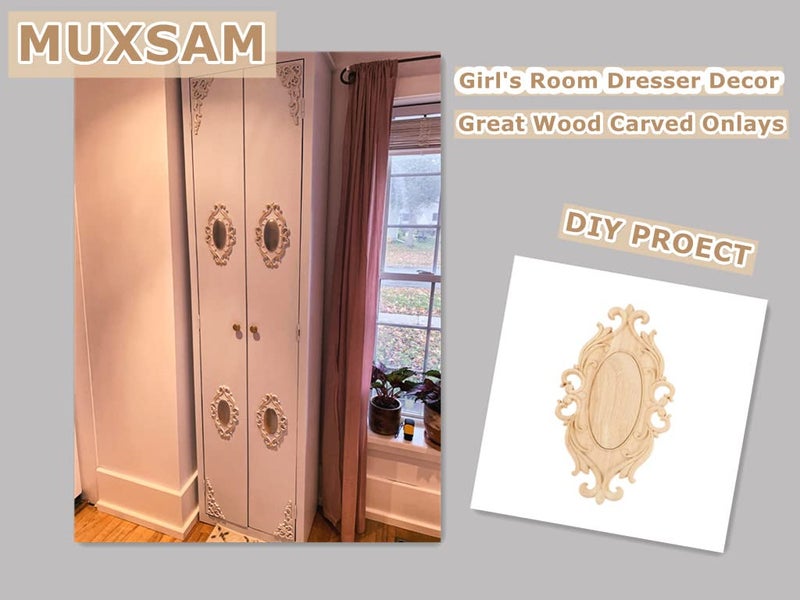 MUXSAM Wood Appliques Onlays  1Pc Wooden Carved Carving Decal Center Decor for Door Cabinet Wall Ceiling Dresser Cupboard Fireplace Stairs Furniture Decoration DIY Project  26x14.5cm/10.24""x5.71"" - Image 3