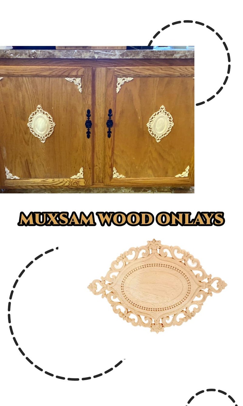 MUXSAM Wood Appliques Onlays  1Pc Wooden Carved Carving Decal Center Decor for Door Cabinet Wall Ceiling Dresser Cupboard Fireplace Stairs Furniture Decoration DIY Project  26x14.5cm/10.24""x5.71"" - Image 4
