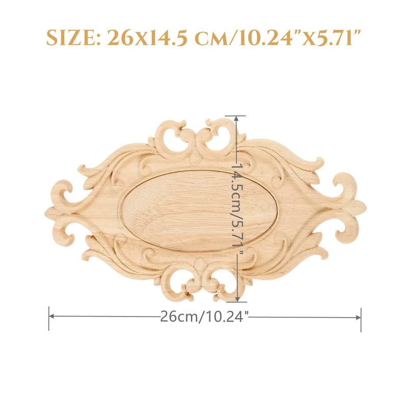 MUXSAM Wood Appliques Onlays  1Pc Wooden Carved Carving Decal Center Decor for Door Cabinet Wall Ceiling Dresser Cupboard Fireplace Stairs Furniture Decoration DIY Project  26x14.5cm/10.24""x5.71"" - Image 2