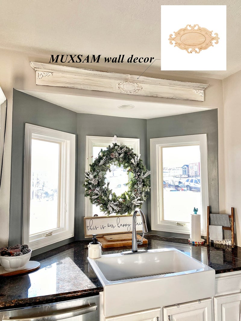 MUXSAM Wood Appliques Onlays  1Pc Wooden Carved Carving Decal Center Decor for Door Cabinet Wall Ceiling Dresser Cupboard Fireplace Stairs Furniture Decoration DIY Project  26x14.5cm/10.24""x5.71"" - Image 5