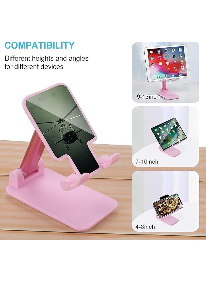 Foldable Cell Phone Stand Adjustable Angle Height Desktop Phone Holder Portable Helicopter Cellphone Cradle Compatible with All Smartphone Pink-Style - Image 5