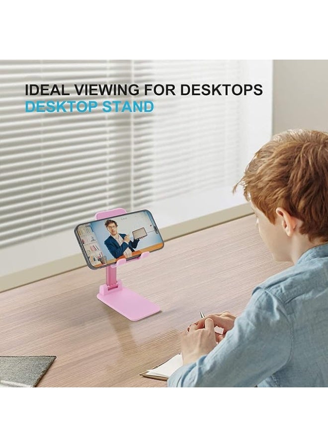 Foldable Cell Phone Stand Adjustable Angle Height Desktop Phone Holder Portable Helicopter Cellphone Cradle Compatible with All Smartphone Pink-Style - Image 4