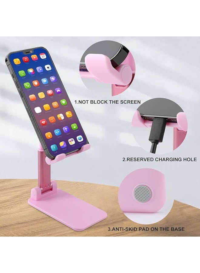 Foldable Cell Phone Stand Adjustable Angle Height Desktop Phone Holder Portable Helicopter Cellphone Cradle Compatible with All Smartphone Pink-Style - Image 3
